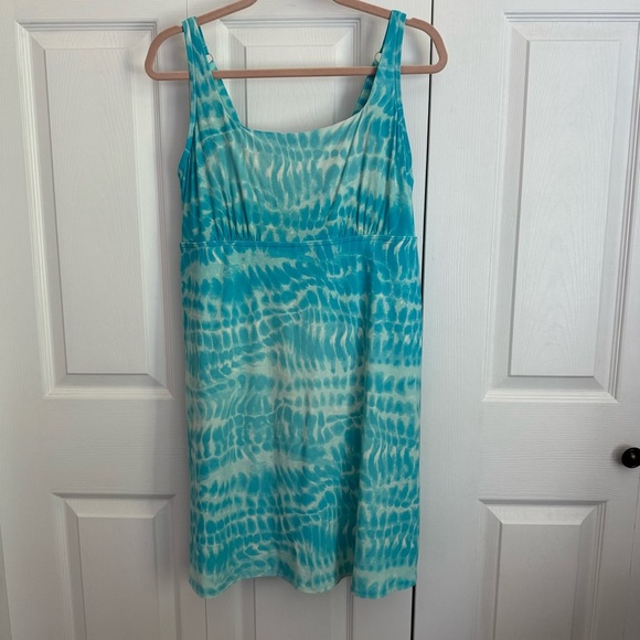 Lands End Women’s tummy control swim dress with pockets size 10 blue tie dye - Picture 1 of 10